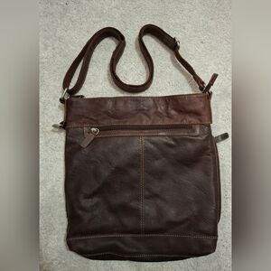 Jack Georges Dark Brown Leather Voyager Crossbody Bag EUC